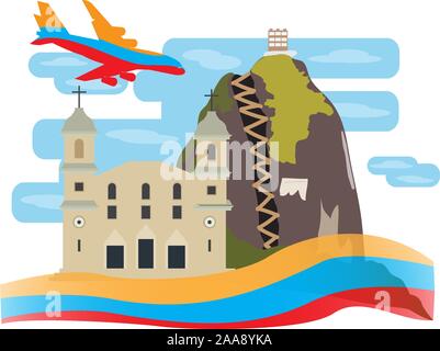 Reisen nach Kolumbien. Guatape Berglandschaft - Vector Illustration Stock Vektor