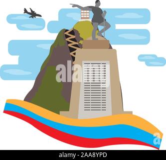 Reisen nach Kolumbien. Guatape Landschaft mit einer Statue - Vector Illustration Stock Vektor