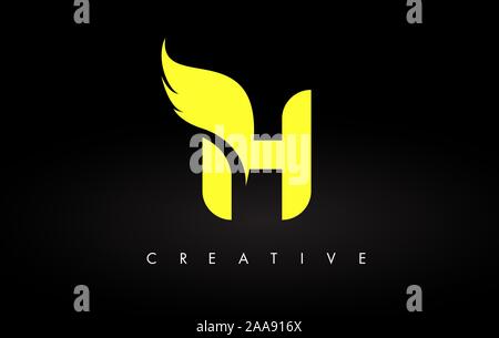 Buchstabe H logo Icon mit gelben Farben und Wing Design Vector auf schwarzem Hintergrund Vector Illustration Stock Vektor