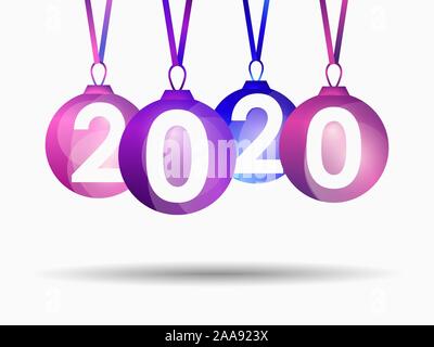 Frohes Neues Jahr 2020. Grußkarte Design Template mit Weihnachten Kugeln. Vector Illustration Stock Vektor