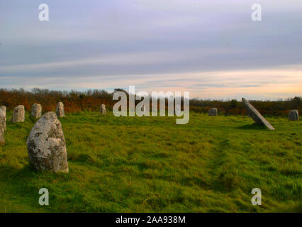 Boscawen-Ûn Steinkreis am späten Nachmittag Stockfoto