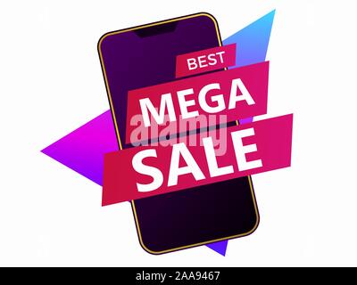Mega Verkauf von Smartphones. Cyber verkauf Banner, Design Template auf weißem Hintergrund. Aufkleber mit einem Gradienten. Vector Illustration Stock Vektor