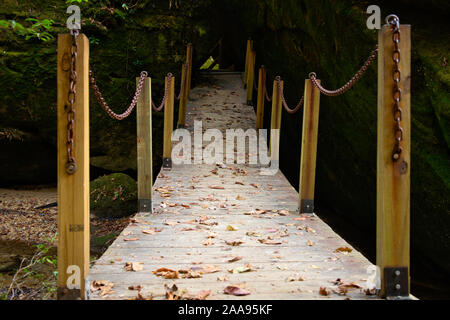 Die schwingende Brücke in Dismals Canyon Canyon führt zu einigen großen Wandern. Stockfoto