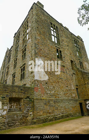 Hardwick Old Hall, die Ruinen eines elisabethanischen Landhauses in der Nähe von Chesterfield, Derbyshire, England, UK Stockfoto