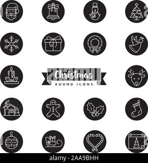 Sammlung von Weihnachtsferien runden Zeile für Symbole. Festliche winter Vektor Symbole gesetzt. Stock Vektor