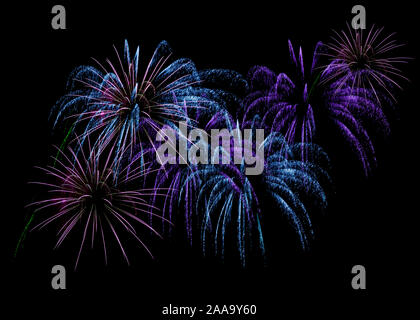 Rosa Blau und Violett glitter Feuerwerk Frohes Neues Jahr Hintergrund für Party Einladung, Grußkarte, Banner, Poster für Silvester Stockfoto