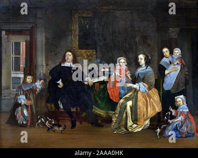 Porträt von Jan Jacobsz Hinlopen und seine Familie 1662 von Gabriel Metsu, 1629 -1667, Niederländisch, den Niederlanden. Stockfoto