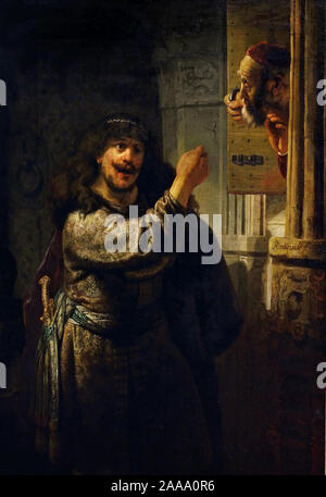 Simson bedroht seinen Schwiegervater 1635 Rembrandt Harmenszoon van Rijn, Niederländisch, 1606-1669, Niederländisch, die Niederlande, Holland. Stockfoto