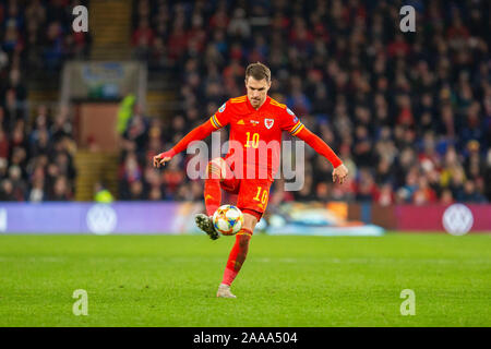 Aaron Ramsey von Wales während der UEFA EURO 2020 Qualifikation zwischen Wales und Ungarn, November 2019. Stockfoto