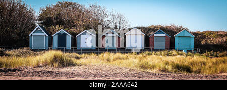 Kapelle Point Beach Huts, Kapelle Saint Leonards, Lincolnshire, Großbritannien Stockfoto