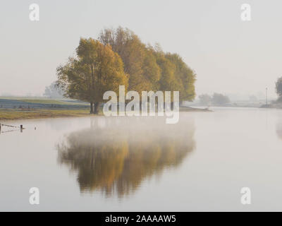 Bäume im Herbst Farben reflektieren auf der Oberfläche eines kleinen Sees Stockfoto