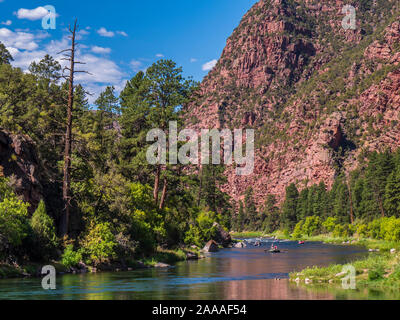 Fluss und Klippen, Green River, kleines Loch Trail, National Forest, Flaming Gorge National Recreation Area in der Nähe von Dutch John, Utah. Stockfoto