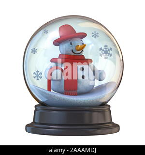 Snow Ball mit Schneemann 3D Rendering Illustration auf weißem Hintergrund Stockfoto