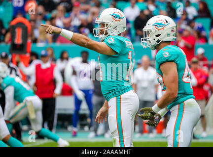 Miami Gardens, Florida, USA. 17. Nov, 2019. Miami Dolphins Quarterback Ryan Fitzpatrick (14) in einem NFL Football Spiel gegen die Buffalo Bills im Hard Rock Stadion in Miami Gardens, Florida. Credit: Mario Houben/ZUMA Draht/Alamy leben Nachrichten Stockfoto