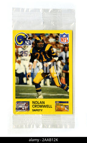 Collectible Football Card der NFL Spieler Nolan Cromwell mit den Los Angeles Rams ca. 1980 s Als Premium mit Paketen von Jello und Birds Eye Marke Lebensmittel eingefügt wurde. Stockfoto