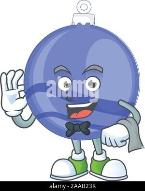 Shiny blue christmas ball Cartoon mit Charakter Kellner Stock Vektor