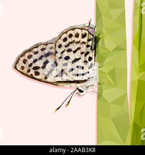 Polygonale Schmetterling auf weißem Hintergrund. Low Poly Schmetterling Schmetterling Landung auf dem Gras. Begriff von Freiheit und Glück. vector Abbildung d Stock Vektor