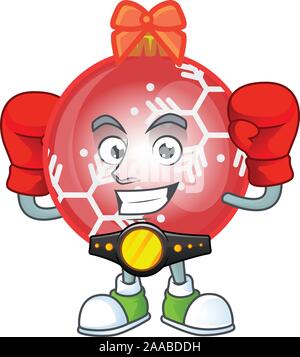Red christmas Ball cartoon mit dem Boxen Maskottchen Stock Vektor
