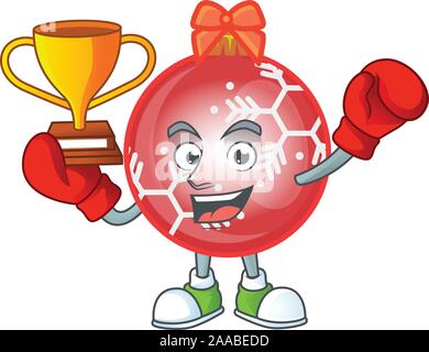 Cartoon Red christmas Ball mit Charakter boxing Sieger Stock Vektor