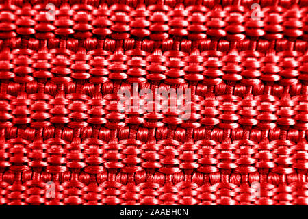 Roter Baumwollstoff Textur. Bettwäsche natürliche Leinwand Textur mit Muster. Fabric Textur. Grobe Gewebe Hintergrund Stockfoto