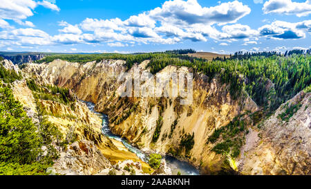 Der Yellowstone River fließt durch den Grand Canyon im Yellowstone im Yellowstone National Park in Wyoming, Vereinigte Staaten von Amerika Stockfoto