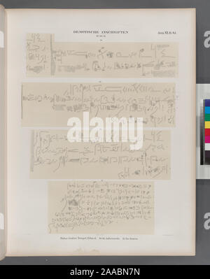 Demotische Inschriften Nr. 34-37. Philae. Grosser Tempel. Pylon H: 34-36. Aussenseite; 37. Im Innern.; Demotische Inschriften Nr. 34-37. Philae. Grosser Tempel. Pylon H: 34-36. Aussenseite; 37. Im Innern. Stockfoto