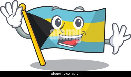 Cartoon Flagge Bahamas isoliert in der glücklichen winken Stock Vektor