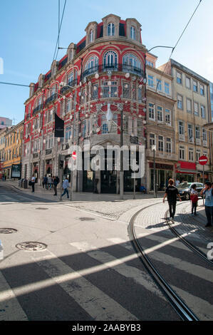 Art Nouveau Gebäude auf der Rua de Passos Manuel und Santa Catarina, Porto, Portugal Stockfoto