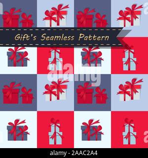 Geschenkbox nahtlose Muster. Vektor Kartons mit Geschenken und Sterne Hintergrund für Textur Design. Geburtstag Geschenk in Muster Geschenkpapier Abbildung Stock Vektor