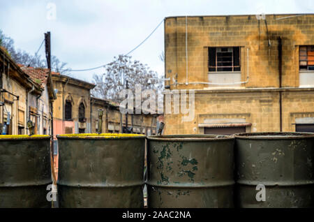Un-Pufferzone (grüne Linie), die in Zypern in Nikosia. Stockfoto