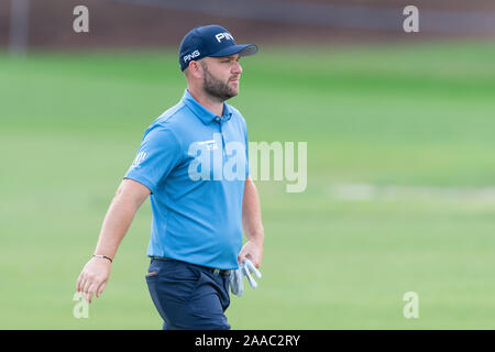 Dubai, VAE. Nov, 2019 21. Andy Sullivan von England während der 1. Runde der DP World Tour Meisterschaft an der Jumeirah Golf Estates, Dubai, UAE am 21. November 2019. Foto von Grant Winter. Nur die redaktionelle Nutzung, eine Lizenz für die gewerbliche Nutzung erforderlich. Keine Verwendung in Wetten, Spiele oder einer einzelnen Verein/Liga/player Publikationen. Credit: UK Sport Pics Ltd/Alamy leben Nachrichten Stockfoto