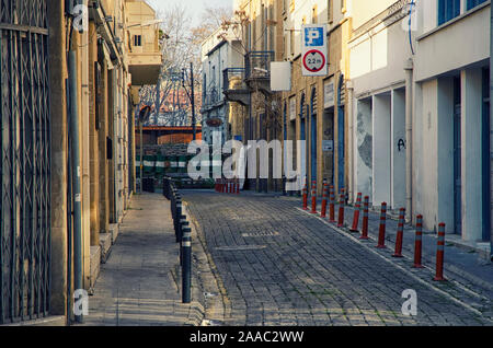 Un-Pufferzone (grüne Linie), die in Zypern in Nikosia. Stockfoto