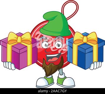 Weihnachten freie Variable mit Maskottchen isoliert zwei Geschenke bringen. Stock Vektor