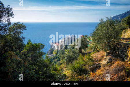 Agia Grigoriou orthodoxe Kloster am Berg Athos, Agion Oros, heiligen Berg, Chalkidiki, Griechenland. Stockfoto