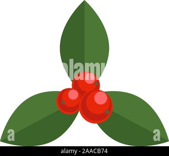 Holly Berry Weihnachten Symbol. Element für Design. Cartoon einfache Mistel dekorative rote und grüne Verzierung. Stock Vektor