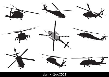 Hubschrauber detaillierte Silhouetten Sammlung. Vector EPS 10. Stock Vektor