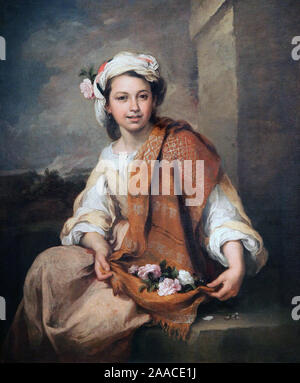 Das Blumenmädchen Muchacha con Flores von alten Maler Bartolomé Esteban Murillo (1617 - 1682) Sevilla, Spanien Stockfoto