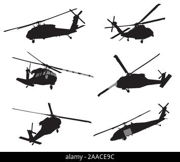 Hubschrauber detaillierte Silhouetten Sammlung. Vector EPS 10. Stock Vektor