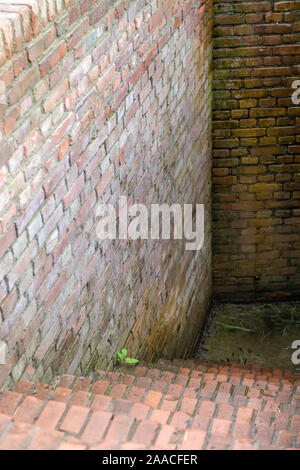 Gemauerte Treppe in einen alten deutschen Bunker als Teil der Atlantic Wall auf der Insel Terschelling in den nördlichen Niederlanden Stockfoto