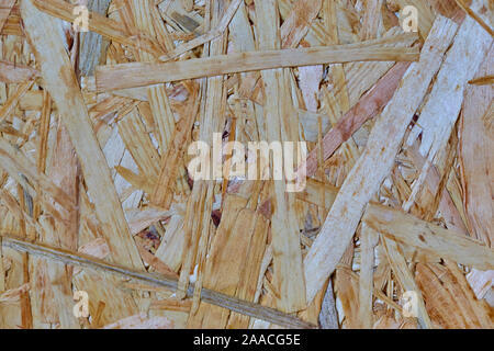 Hintergrund und Textur OSB, Oberfläche aus gepresstem Holz. Stockfoto