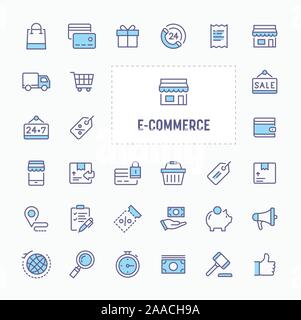 Business und e-Commerce - thin line Website, Anwendung und Präsentation Symbol. Einfache und minimale Vektor Icon und Illustration Collection. Stock Vektor