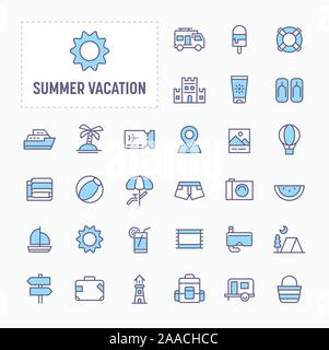 Sommer Urlaub und Strand - thin line Website, Anwendung und Präsentation Symbol. Einfache und minimale Vektor Icon und Illustration Collection. Stock Vektor