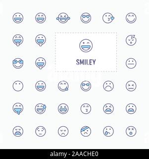 Smileys und Emoticons - dünne Linie Website, Anwendung und Präsentation Symbol. Einfache und minimale Vektor Icon und Illustration Collection. Stock Vektor