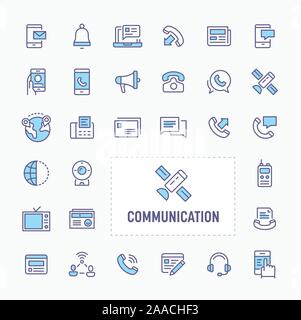 Kommunikation - thin line Website, Anwendung und Präsentation Symbol. Einfache und minimale Vektor Icon und Illustration Collection. Stock Vektor