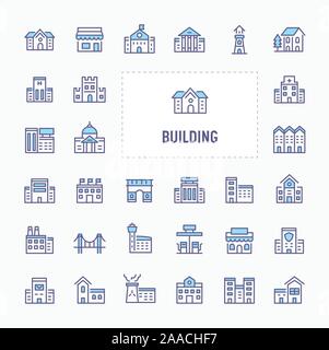 Gebäude, Architektur & Struktur - dünne Linie Website, Anwendung und Präsentation Symbol. Einfache und minimale Vektor Icon und Illustration Collection. Stock Vektor