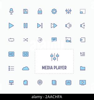 Media Player - dünne Linie Website & Application Button. Einfache und minimale Vektor button Sammlung. Stock Vektor