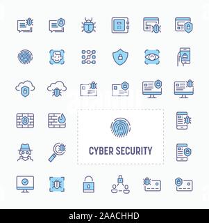 Cyber und digitale Sicherheit - thin line Website, Anwendung und Präsentation Symbol. Einfache und minimale Vektor Icon und Illustration Collection. Stock Vektor