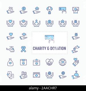 Liebe & Spende - dünne Linie Website, Anwendung und Präsentation Symbol. Einfache und minimale Vektor Icon und Illustration Collection. Stock Vektor