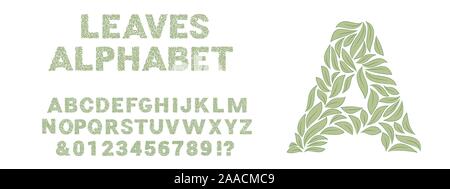 Grüne Blätter Alphabet auf weißem Hintergrund Stock Vektor