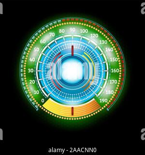Auto runde Abstrakt Grün glänzend Tachometer mit Pfeil Indikatoren Stock Vektor
